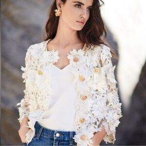 NWT Michael Simon floral crochet jacket with delicate floral embroidery Size L